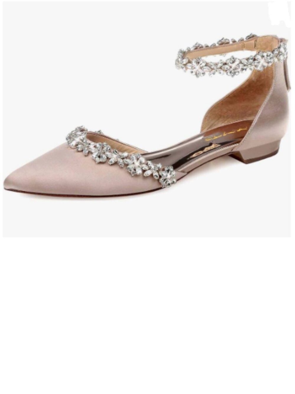 XYD Nude Pointed Toe D'Orsay Wedding Flat Sparkly Rhinestones Ankle Strap Sandal